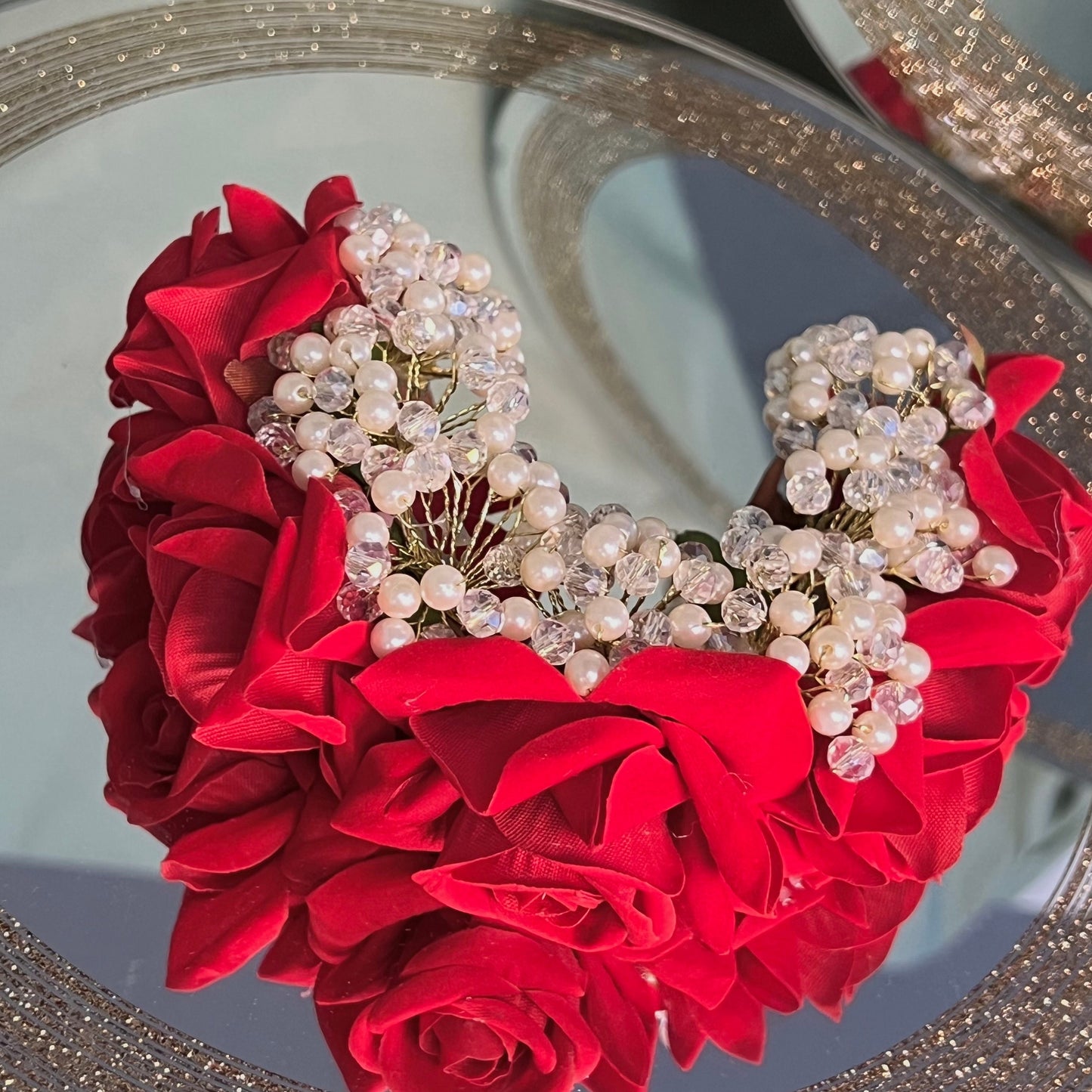 Ladies Floral Bun Gajra Artificial Flower Accessory - Red/ Unique Style/ Indian/ Pakistani/Fashion Jewellery/ Gift for Women