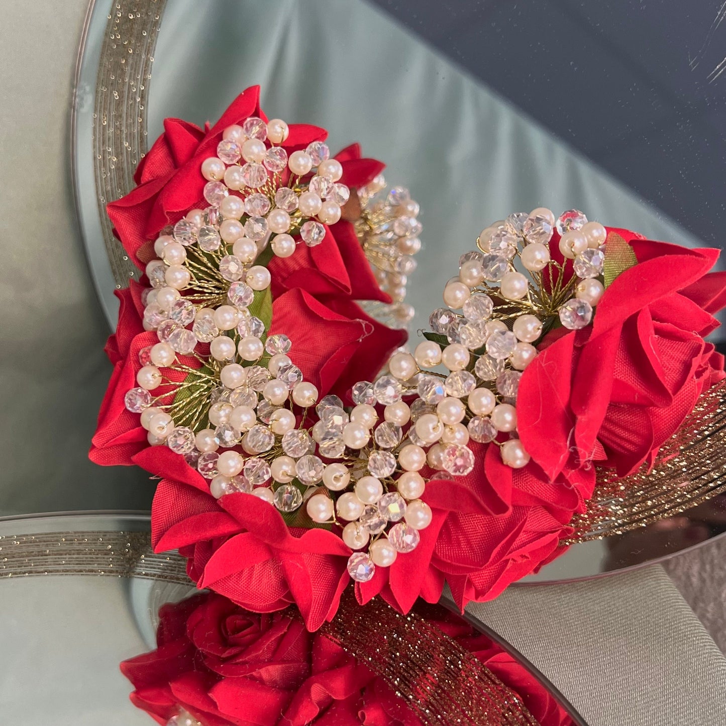 Ladies Floral Bun Gajra Artificial Flower Accessory - Red/ Unique Style/ Indian/ Pakistani/Fashion Jewellery/ Gift for Women