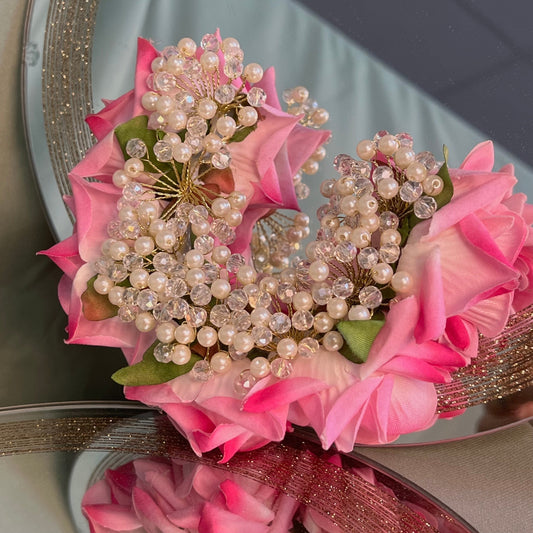 Ladies Floral Bun Gajra Artificial Flower Accessory - Crystal/Pink/ Unique Style/ Indian/ Pakistani/Fashion Jewellery/ Gift for Women