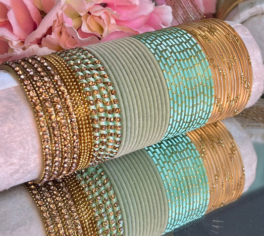 Bangle Roll Build Your Bangle Set - Mint & Gold Bangle Set Collection/Indian/ Pakistani/Jewelley/ Fashion Bracelet