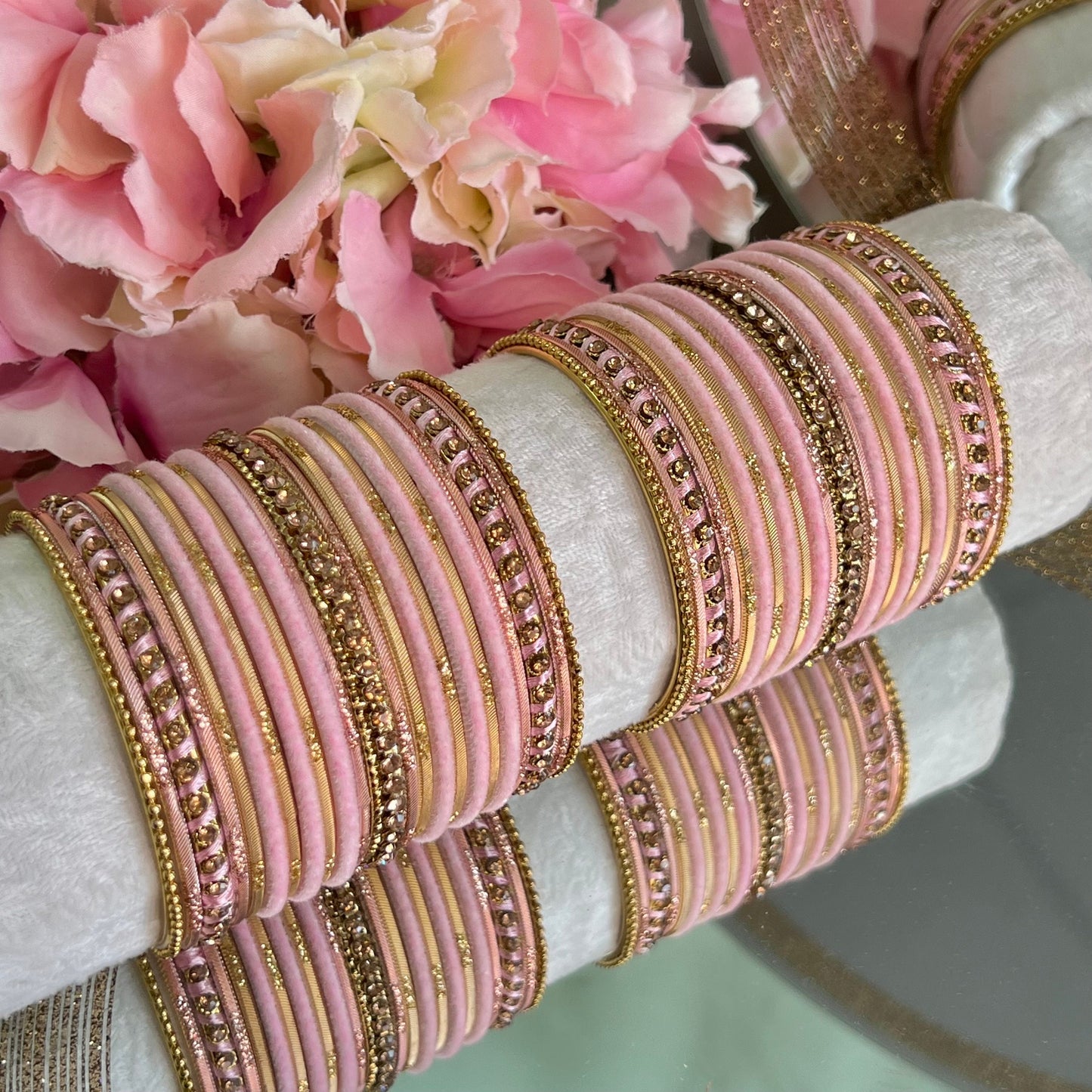 Bangle Roll Build Your Bangle Set - Pink & Gold Velvet Bangle Collection/Pink Bangle Set/Indian Bangles/ Pakistani/Jewellery