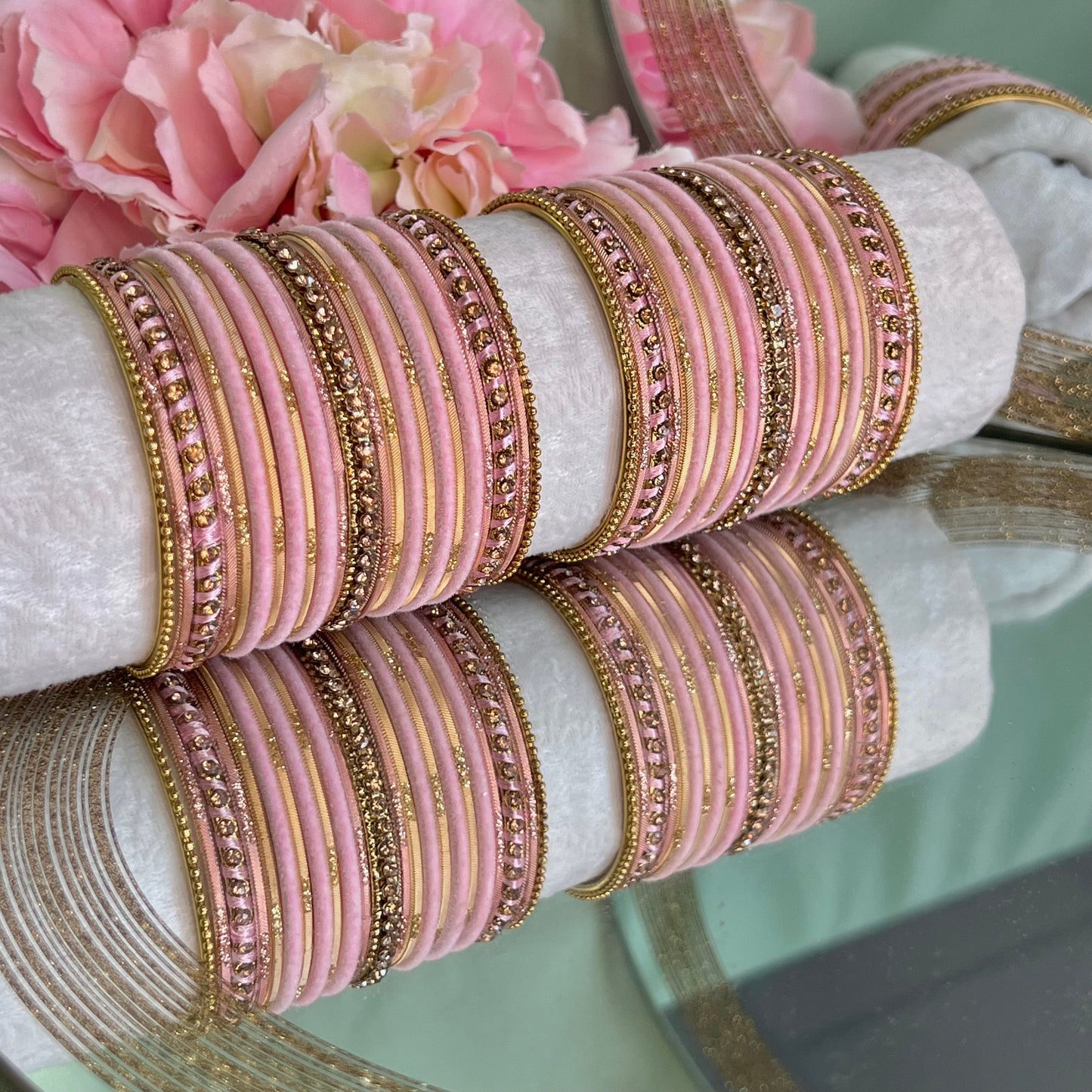 Bangle Roll Build Your Bangle Set - Pink & Gold Velvet Bangle Collection/Pink Bangle Set/Indian Bangles/ Pakistani/Jewellery
