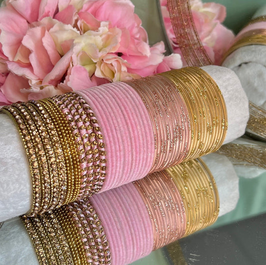 Bangle Roll Build Your Bangle Set - Pink & Gold Velvet Bangle Collection/Pink Bangle Set/Indian Bangles/ Pakistani/Jewellery