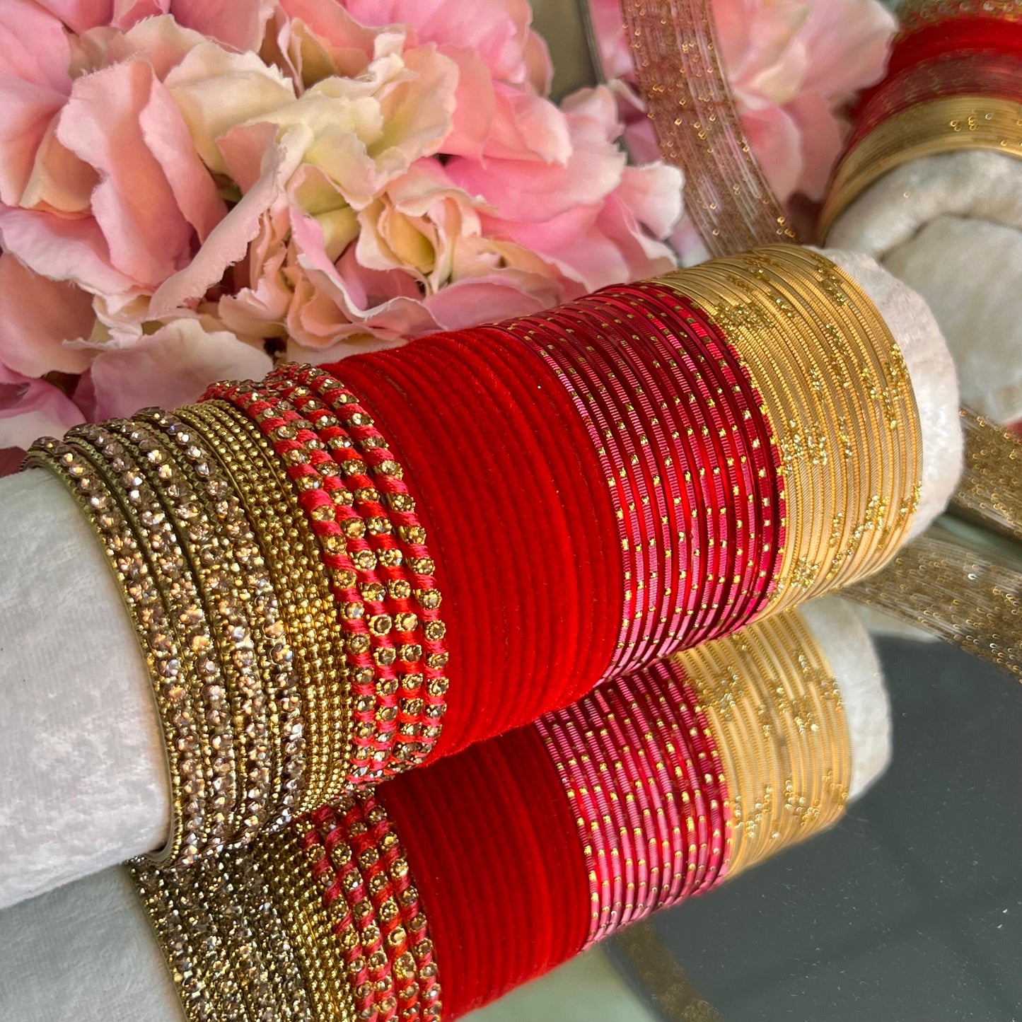 Bangle Roll Build Your Bangle Set - Red & Gold Velvet Bangle Collection/Indian/ Pakistani/Jewellery/Fashion Bracelet