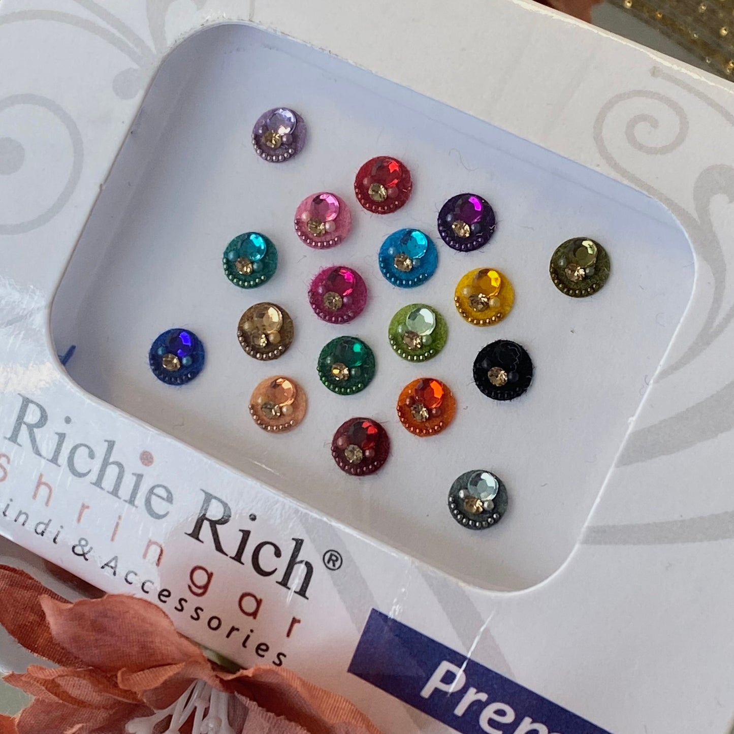 Medium Multicolour Velvet Crystal Round Bindi Pack /Bindiya/ Chanlo/ Indian Accessory/ Forehead