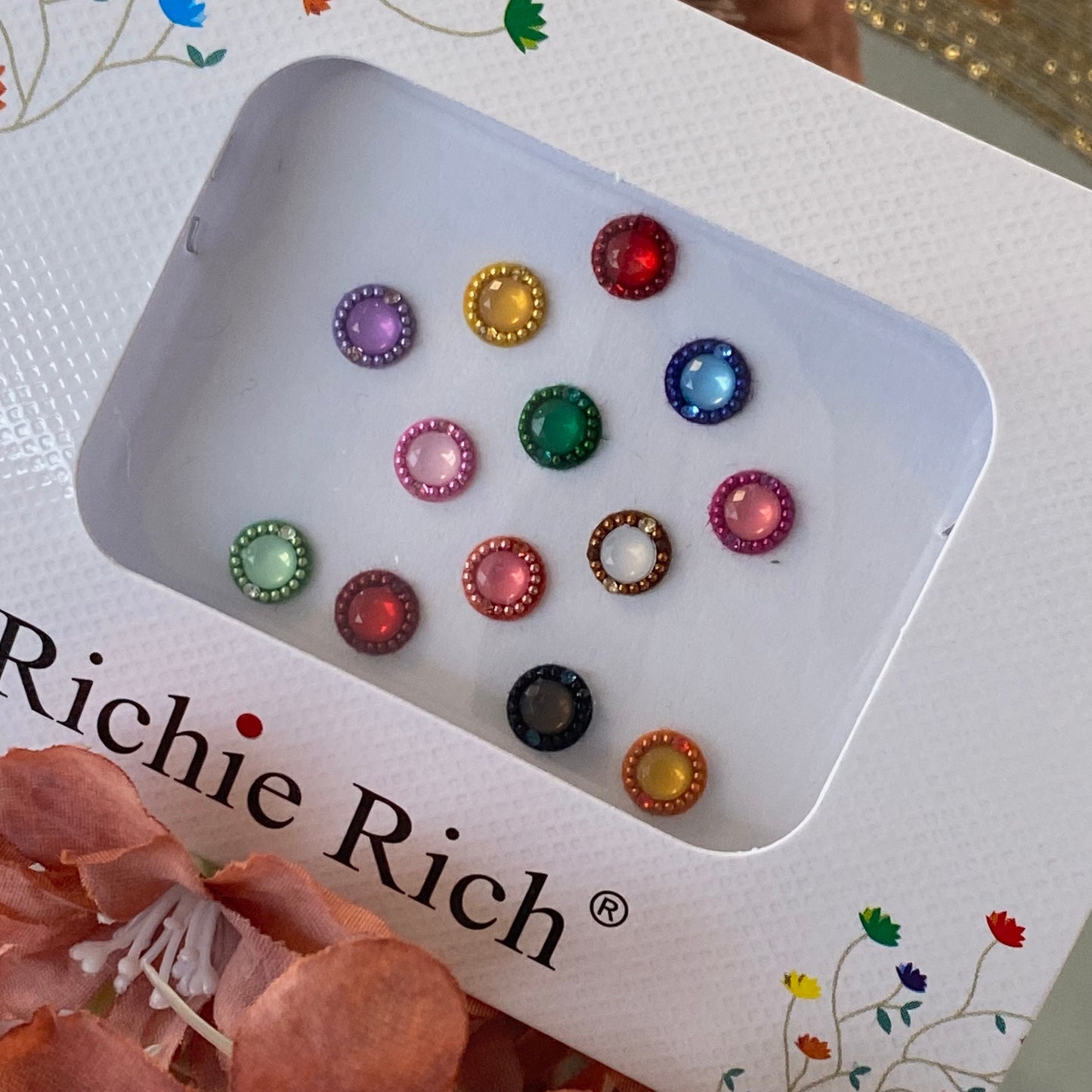 Medium Multicolour Crystal Round Bindi Pack /Bindiya/ Chanlo/ Indian Accessory/ Forehead