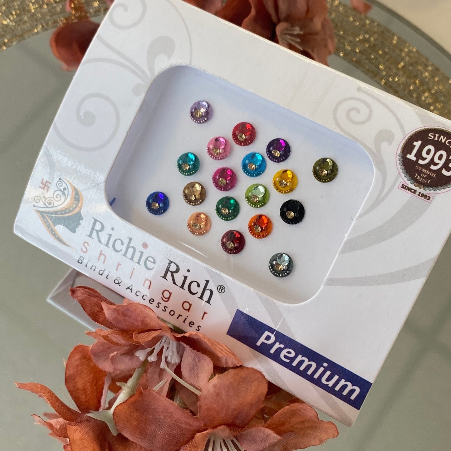 Medium Multicolour Velvet Crystal Round Bindi Pack /Bindiya/ Chanlo/ Indian Accessory/ Forehead