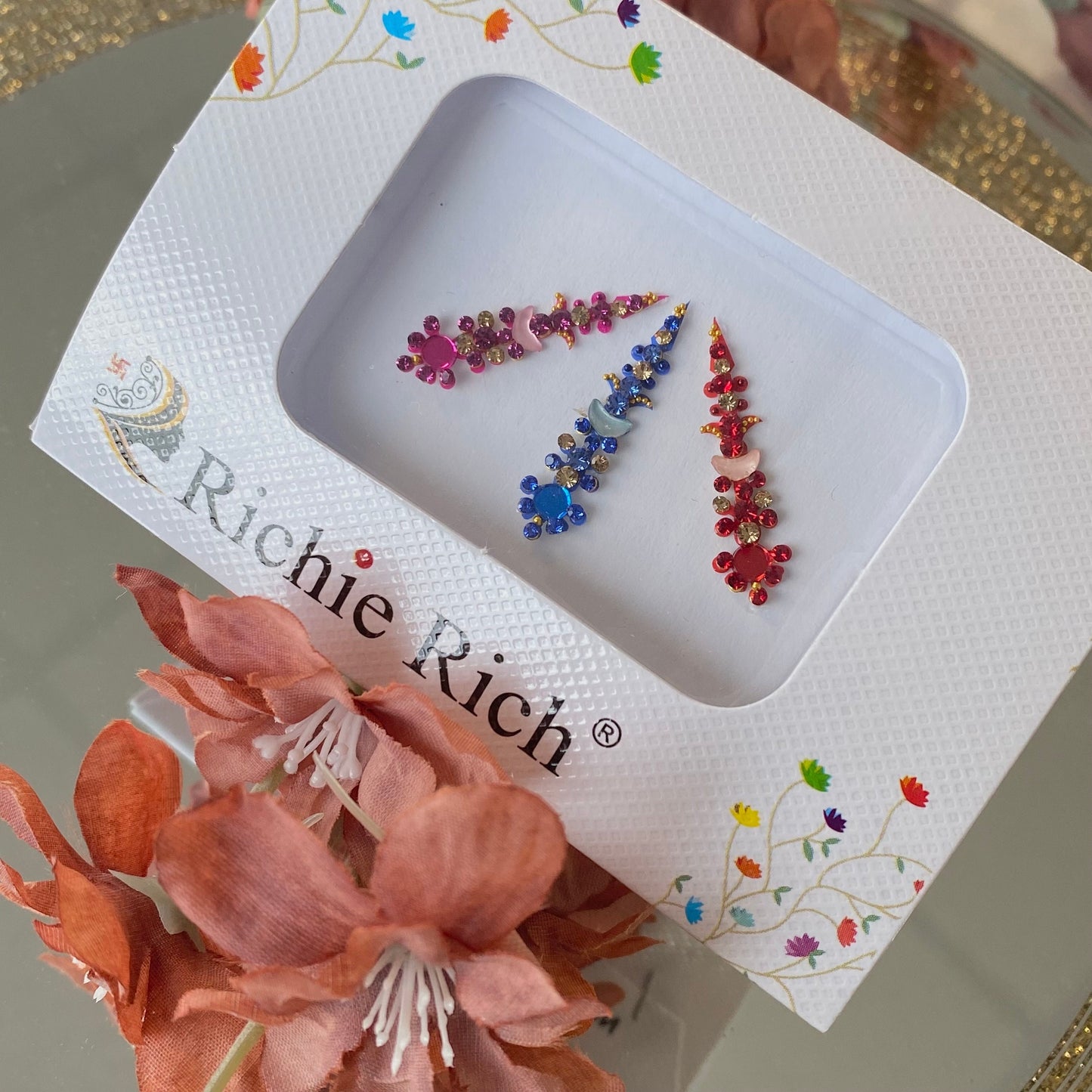 Multicolour Long Medium Crystal Round Bindi Pack /Bindiya/ Chanlo/ Indian Accessory/ Forehead