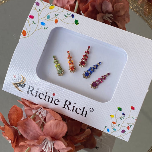 Multicolour Long Medium Crystal Round Bindi Pack /Bindiya/ Chanlo/ Indian Accessory/ Forehead