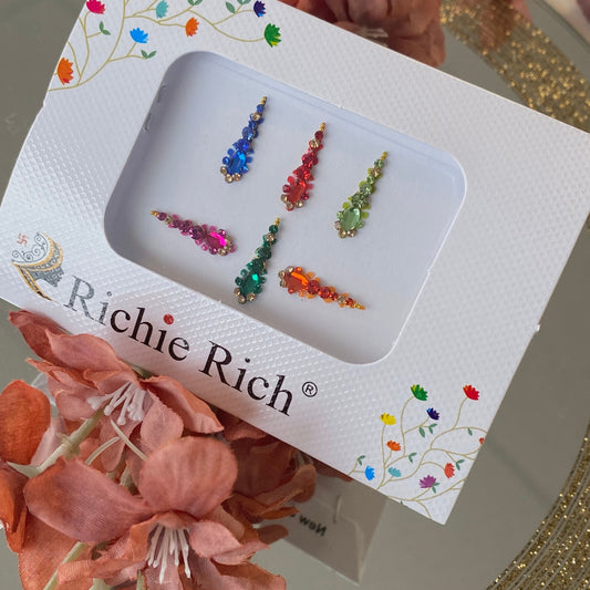 Multicolour Long Medium Crystal Round Bindi Pack /Bindiya/ Chanlo/ Indian Accessory/ Forehead