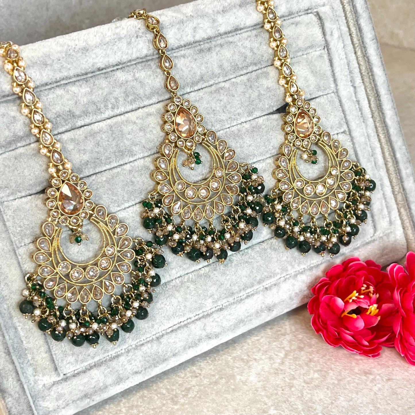 Green Bridal Necklace set Indian/ Pakistani Style/ Wedding/ Fashion Jewellery/ Necklace set