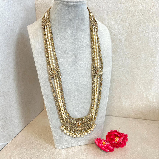 Antique Gold with Golden Rhinestone/ Long Mala/ Haar/ Long Necklace/ Unique Style/ Indian/ Pakistani/Fashion Jewellery/ Gift for Women