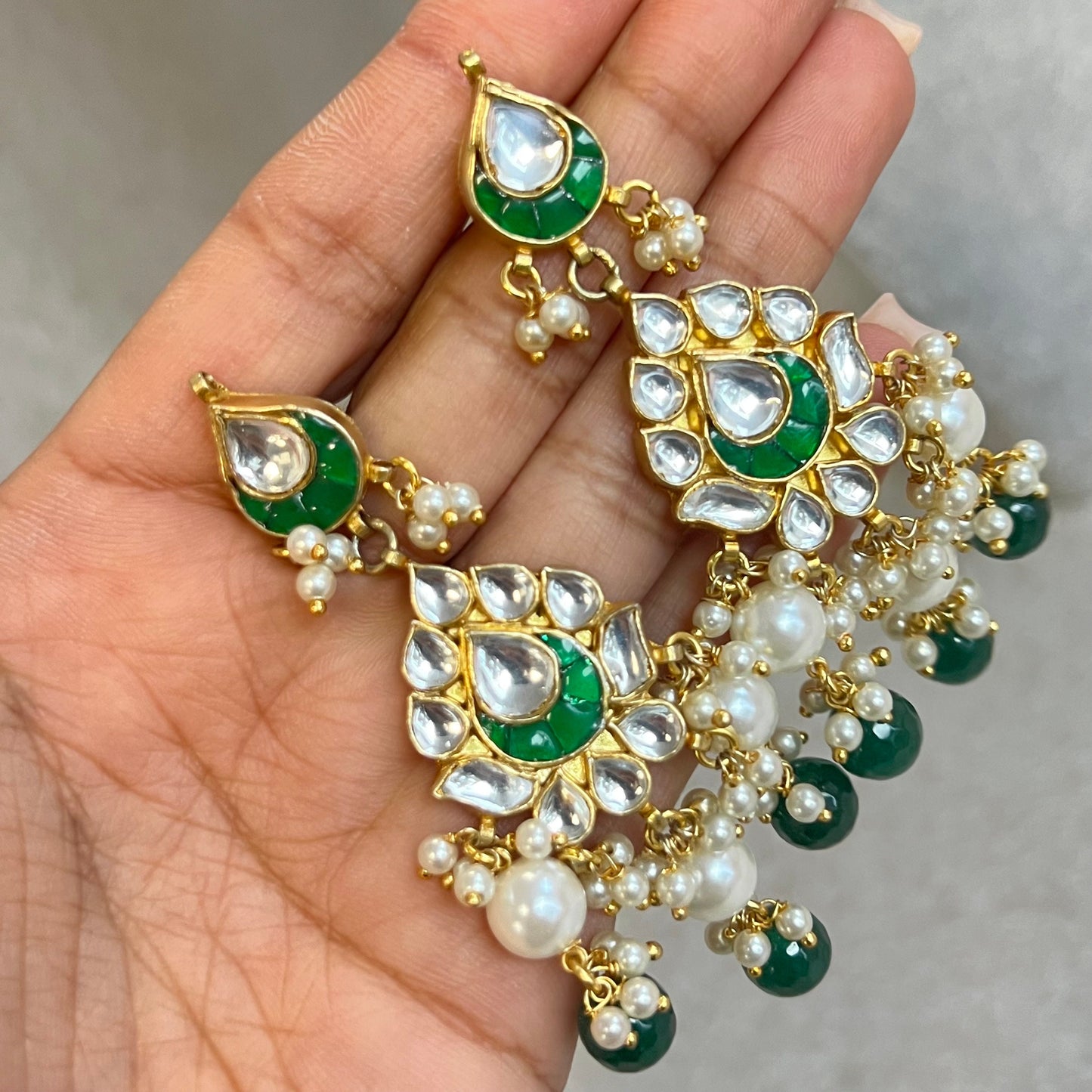 Green Faux Kundan Bright Gold set with Earring and Tikka/ Unique Style/ Indian/ Pakistani/Fashion Jewellery/ Gift for Women
