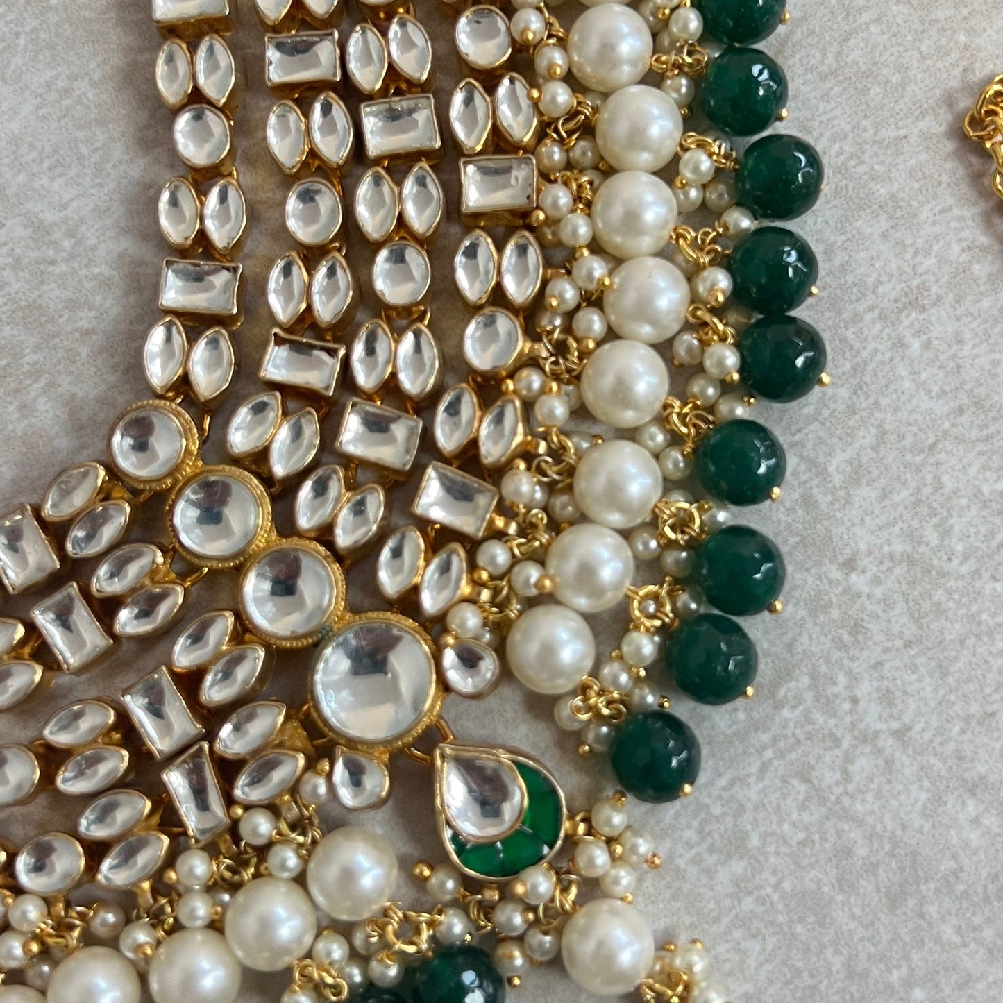 Green Faux Kundan Bright Gold set with Earring and Tikka/ Unique Style/ Indian/ Pakistani/Fashion Jewellery/ Gift for Women