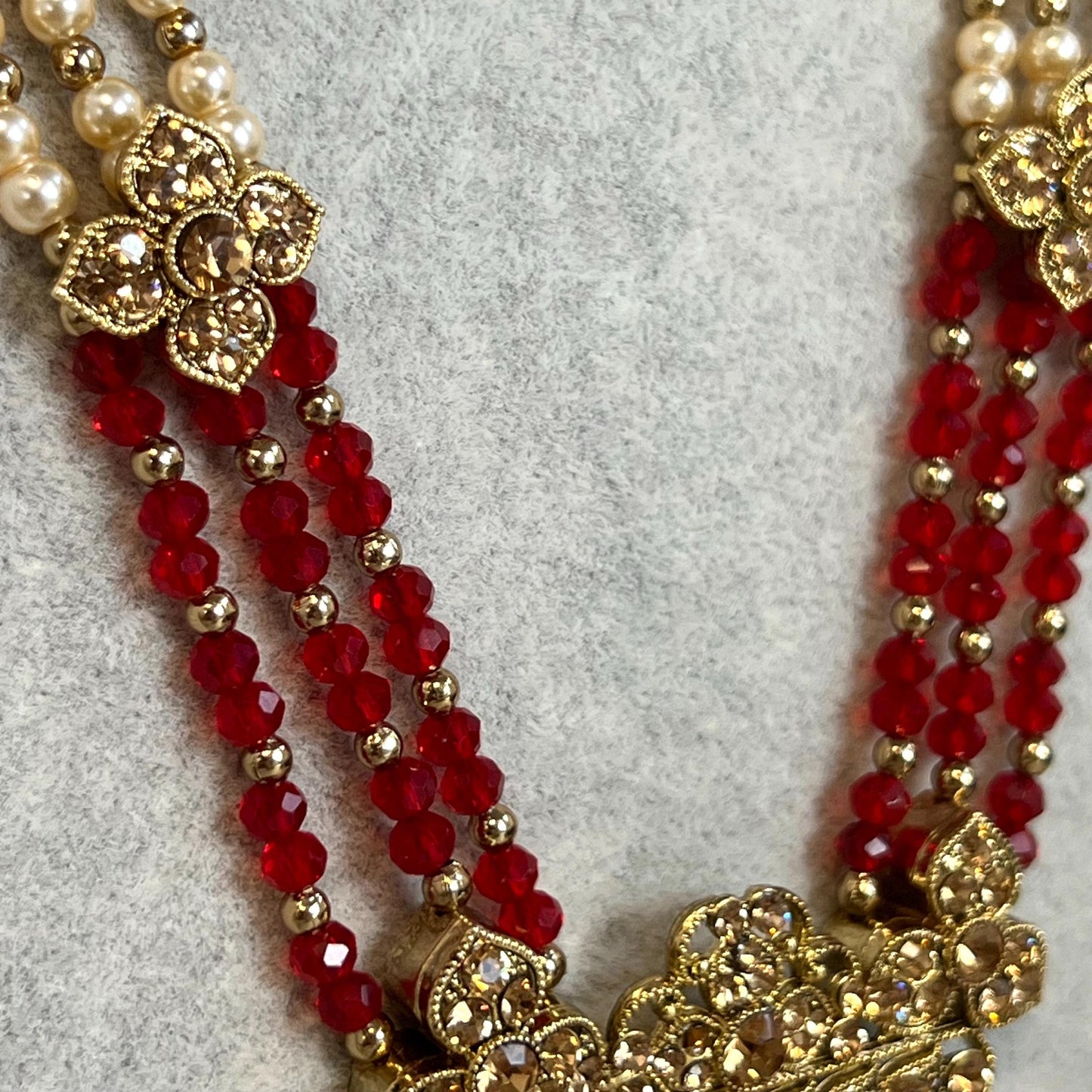 Red-Antique Gold with Golden Rhinestone/ Long Mala/ Haar/ Long Necklace/ Unique Style/ Indian/ Pakistani/Fashion Jewellery/ Gift for Women