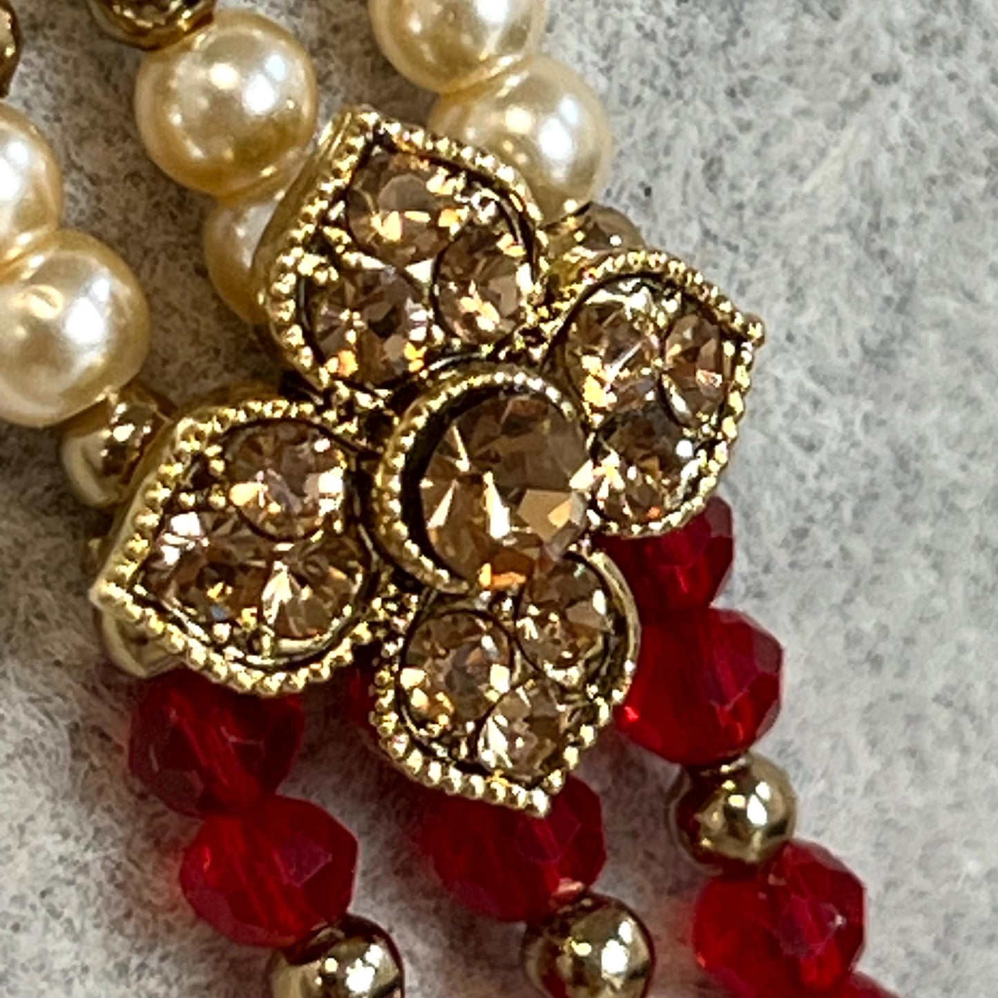 Red-Antique Gold with Golden Rhinestone/ Long Mala/ Haar/ Long Necklace/ Unique Style/ Indian/ Pakistani/Fashion Jewellery/ Gift for Women