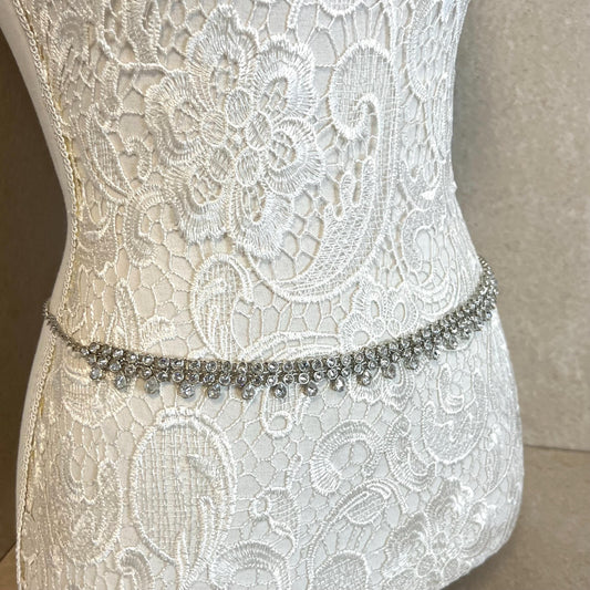 Silver with Zircon Crystal/ Silver Belt/ Waist Chain/ Belt/ Sari Belt/ Belt for Asian Clothes/ Wedding Accessories/ One Size Fits All/ Gift