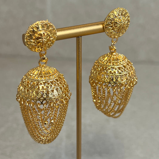 Bright Gold Tassel Jhumka Earrings/ Indian Style Earring