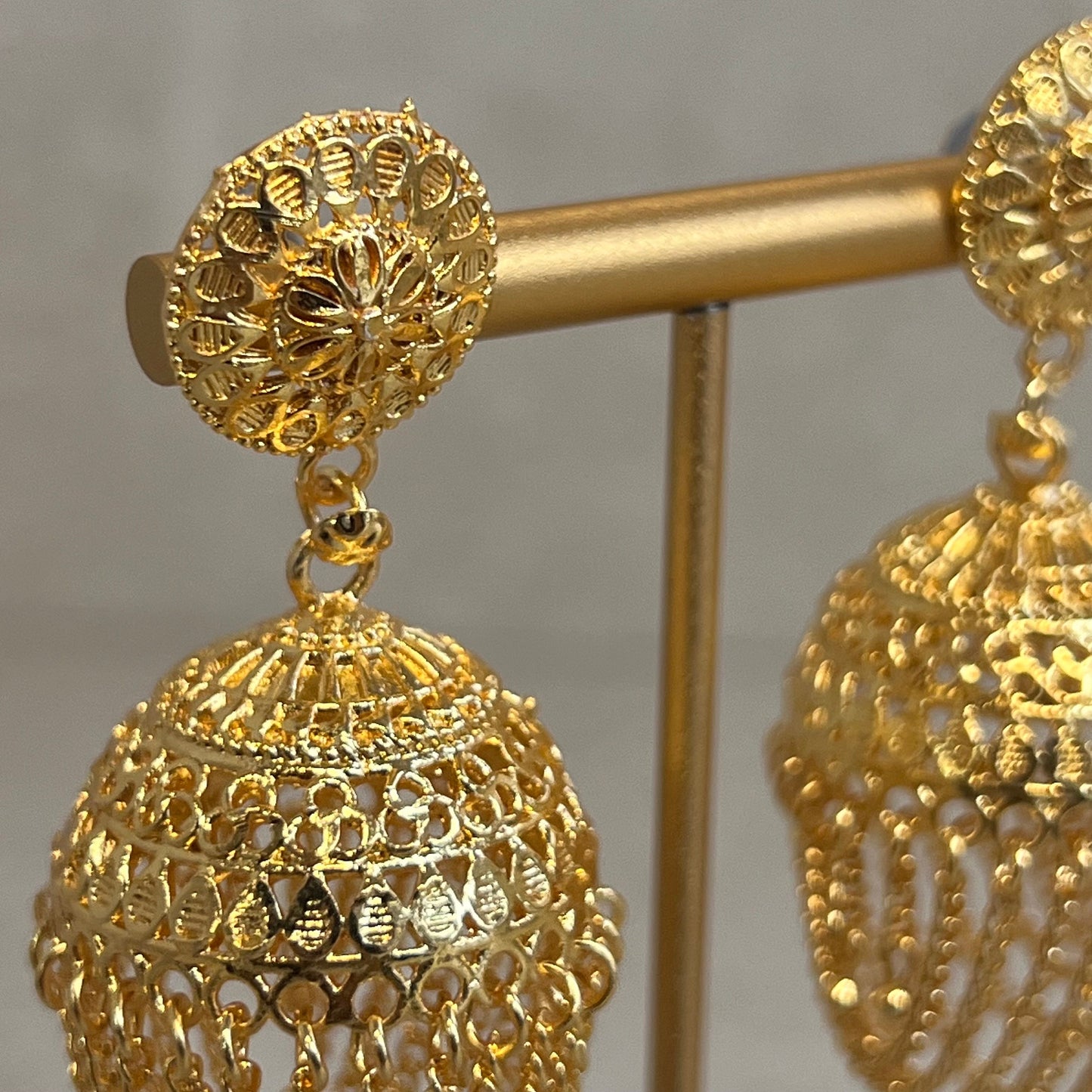 Bright Gold Tassel Jhumka Earrings/ Indian Style Earring