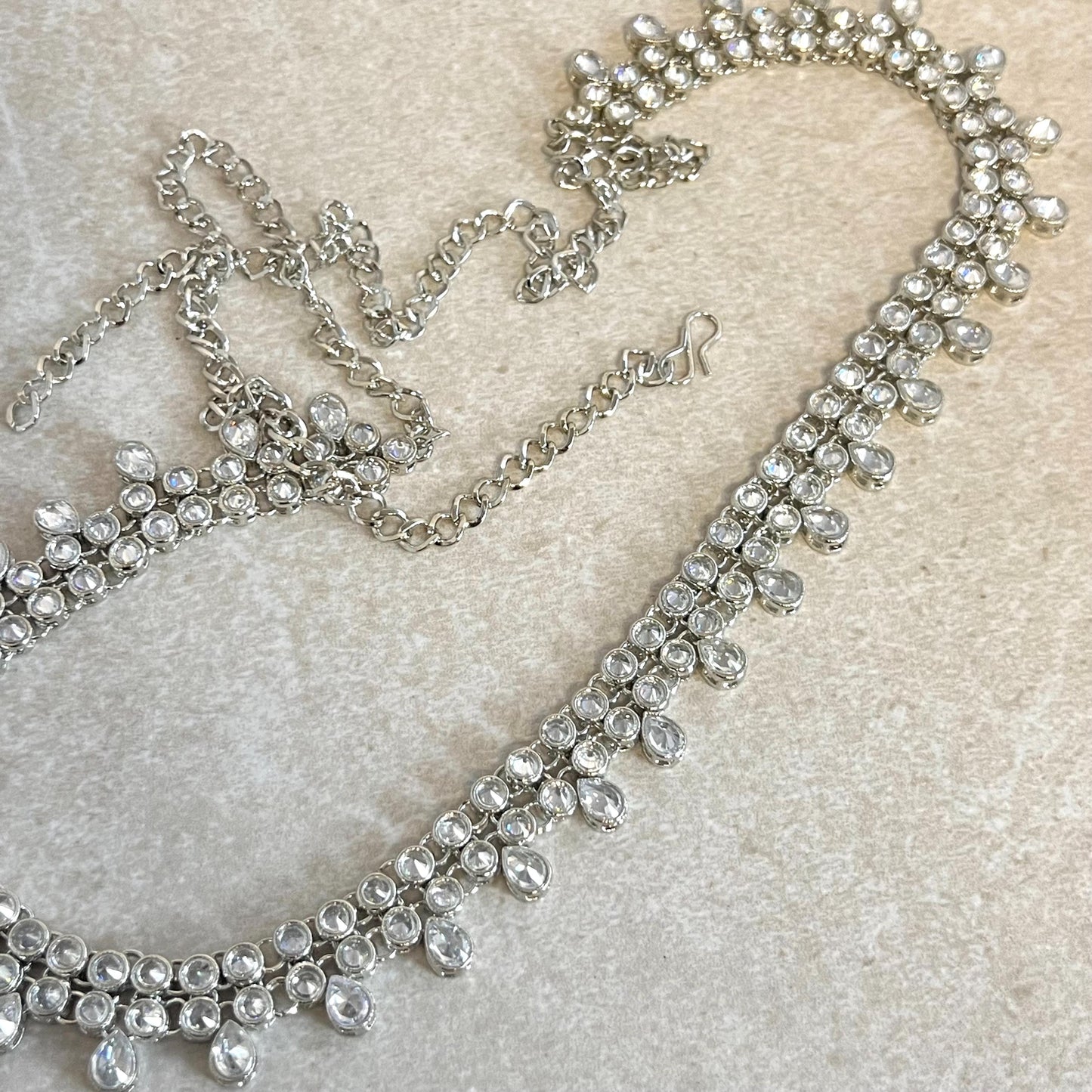 Silver with Zircon Crystal/ Silver Belt/ Waist Chain/ Belt/ Sari Belt/ Belt for Asian Clothes/ Wedding Accessories/ One Size Fits All/ Gift