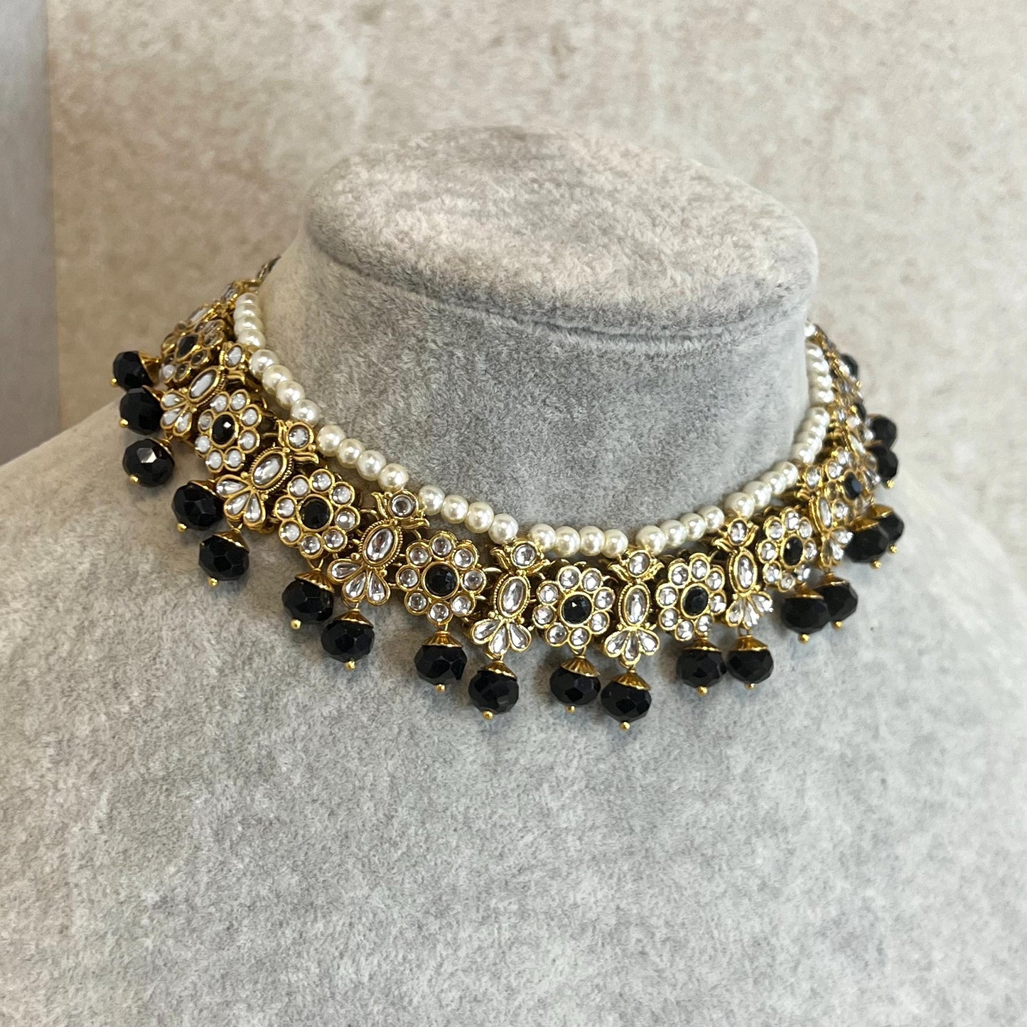 Black and Gold Faux Kundan/ Necklace only/ Unique Style/ Indian/ Pakistani/Fashion Jewellery/ Gift for Women/ Light Weight