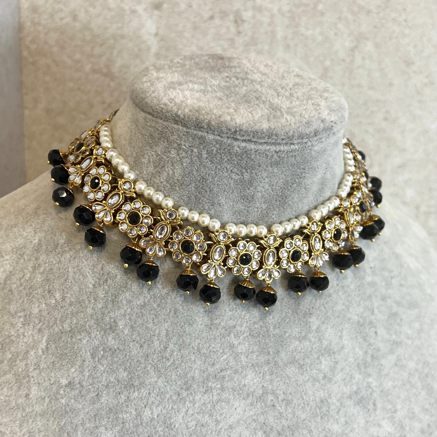 Black and Gold Faux Kundan/ Necklace only/ Unique Style/ Indian/ Pakistani/Fashion Jewellery/ Gift for Women/ Light Weight