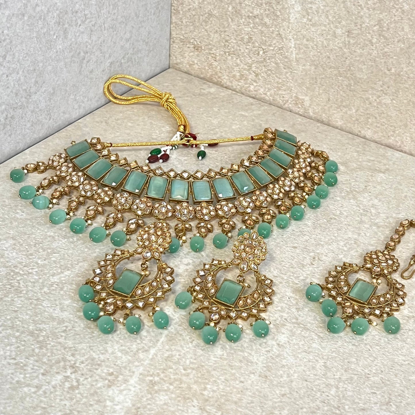 Mint Green Choker set Earring/ Tikka/ Tikli/ Indian/ Pakistani/Fashion Jewellery/ Gift for Women