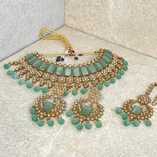 Mint Green Choker set Earring/ Tikka/ Tikli/ Indian/ Pakistani/Fashion Jewellery/ Gift for Women