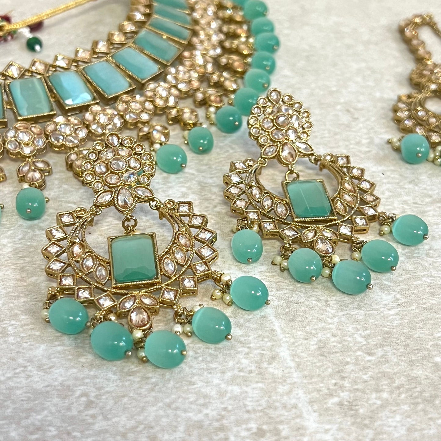 Mint Green Choker set Earring/ Tikka/ Tikli/ Indian/ Pakistani/Fashion Jewellery/ Gift for Women