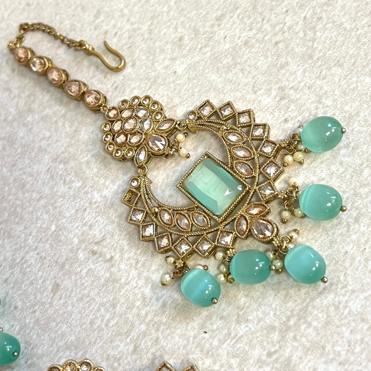 Mint Green Choker set Earring/ Tikka/ Tikli/ Indian/ Pakistani/Fashion Jewellery/ Gift for Women