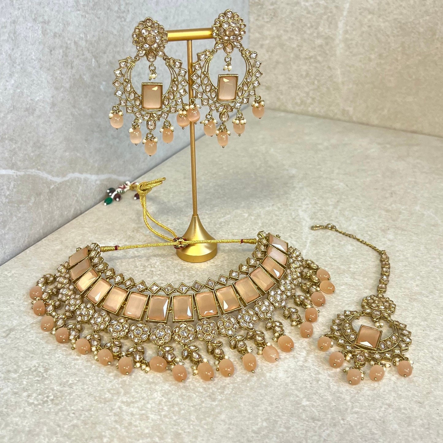 Peach Choker set Earring/ Tikka/ Tikli/ Indian/ Pakistani/Fashion Jewellery/ Gift for Women