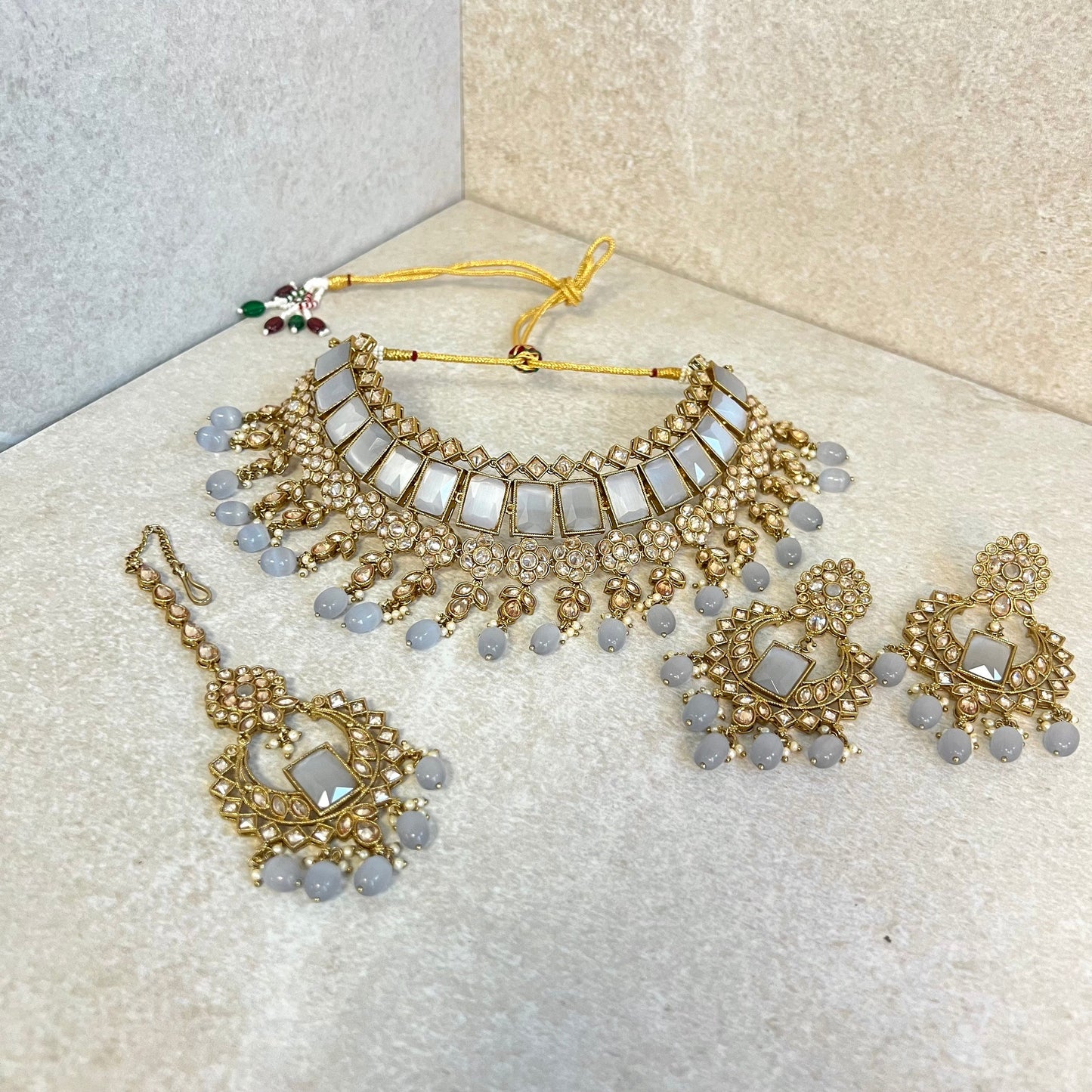 Grey Choker set Earring/ Tikka/ Tikli/ Indian/ Pakistani/Fashion Jewellery/ Gift for Women