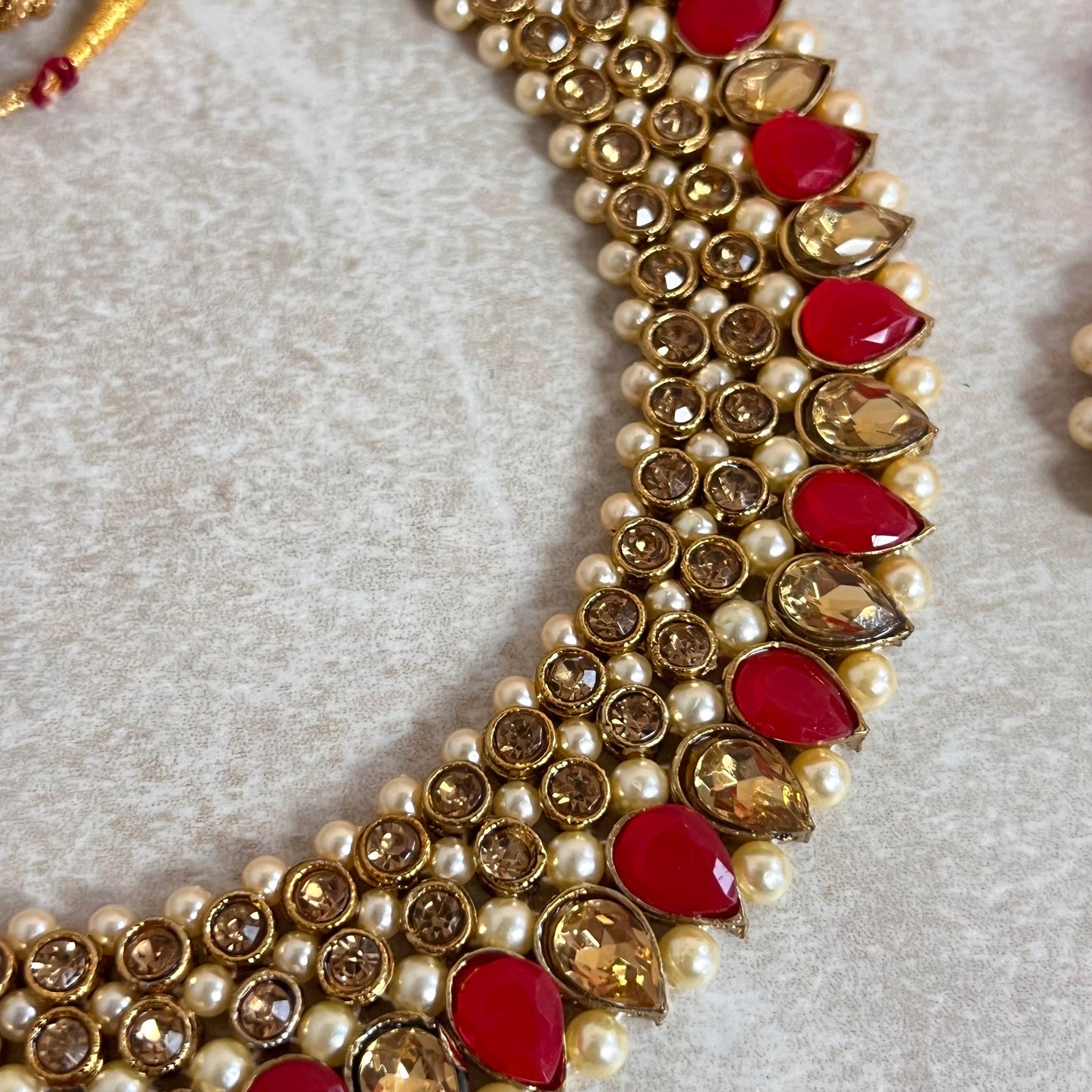Red and Gold Rhinestone Necklace Set Earring and Tikka/  Indian/ Pakistani/Fashion Jewellery/ Gift for Women/ Diwali/ Eid/ Party