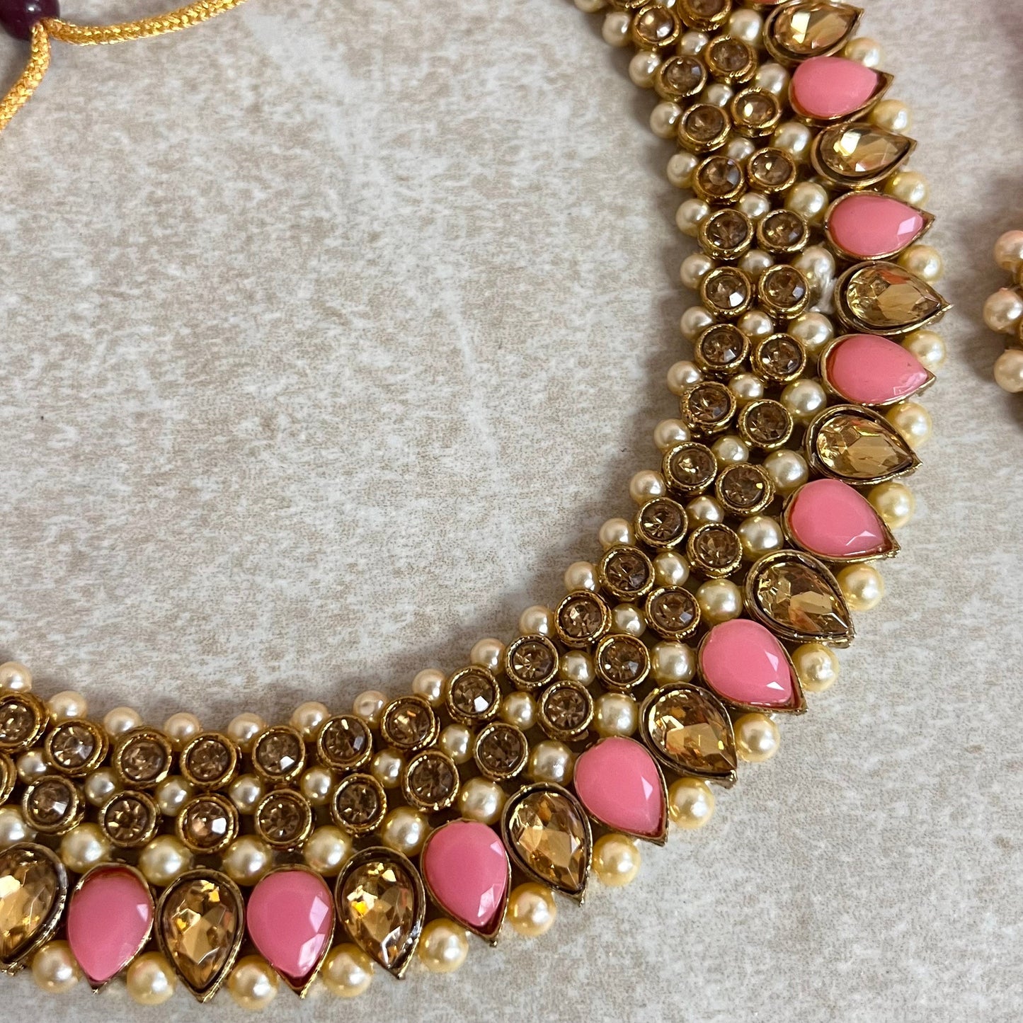 Maroon/ Red/ Pink and Gold Rhinestone Necklace Set Earring and Tikka/  Indian/ Pakistani/Fashion Jewellery/ Gift for Women/ Diwali/ Eid/