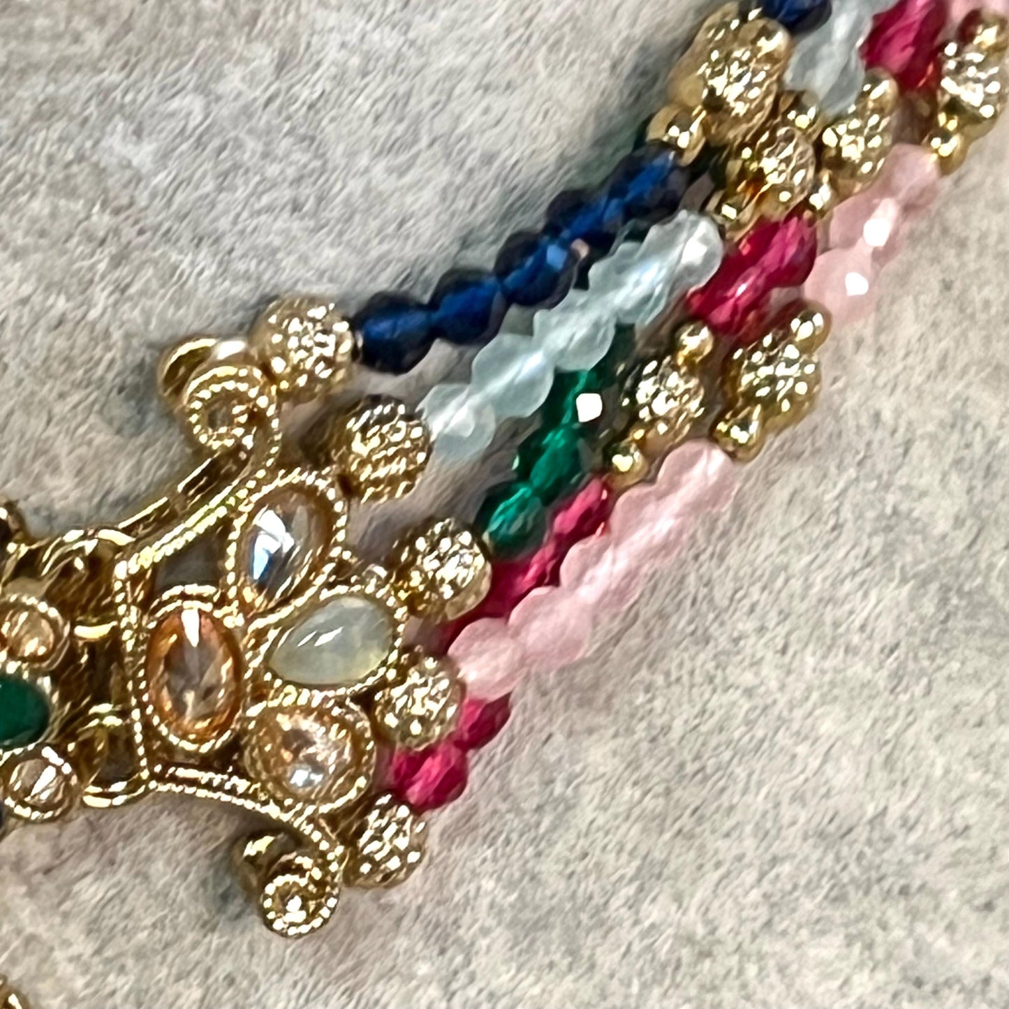 Pink -Multicoloured Choker Set with Jhumka Earring and Tikka/ Antique Gold with Champagne Zircon Crystal/Asian Jewellery/ Multiple Colours