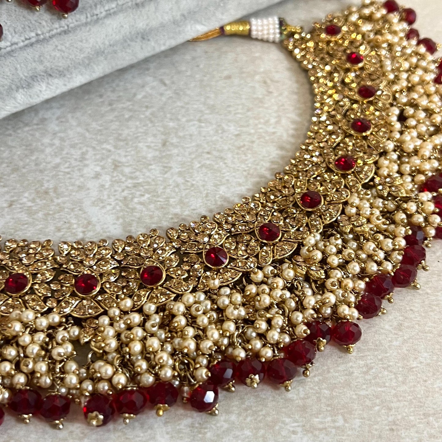 Maroon Bridal Necklace Set Indian/ Pakistani Style/ Wedding/ Fashion Jewellery/ Necklace set/Jhumka Earring/ Tikka/ High Quality Bridal Set