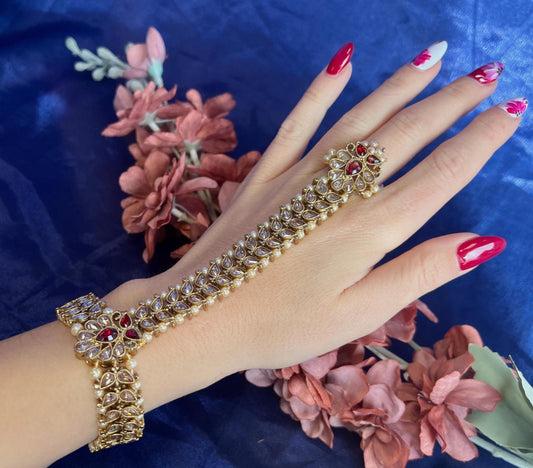 Maroon/Champagne Hand Harness/Maroon Hathpool/Fashion Jewellery/ Gift for Women/Indian/Pakistani style /Haathphool/Hand Accessory