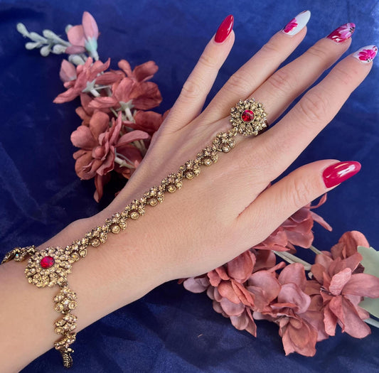 Maroon & Gold Hand Harness/Maroon Hathpool/ Gold/Golden/ Fashion Jewellery/ Gift for Women/Indian/Pakistani style /Haathphool/Hand Accessory