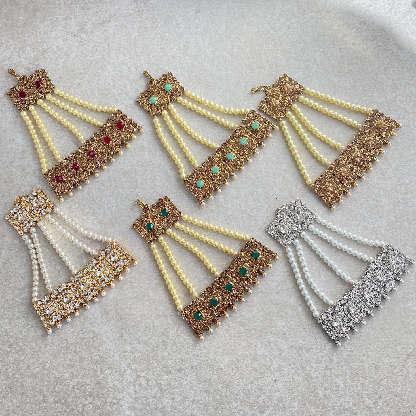 Jhumar with Rhinestone in Multiple Colours / Passa/ Indian/ Pakistani Style/Headpieces/ Medium/ Antique gold/ Silvee