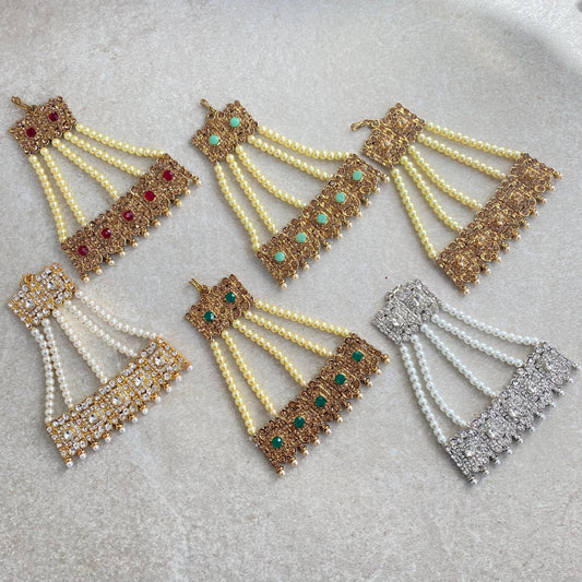 Jhumar with Rhinestone in Multiple Colours / Passa/ Indian/ Pakistani Style/Headpieces/ Medium/ Antique gold/ Silvee