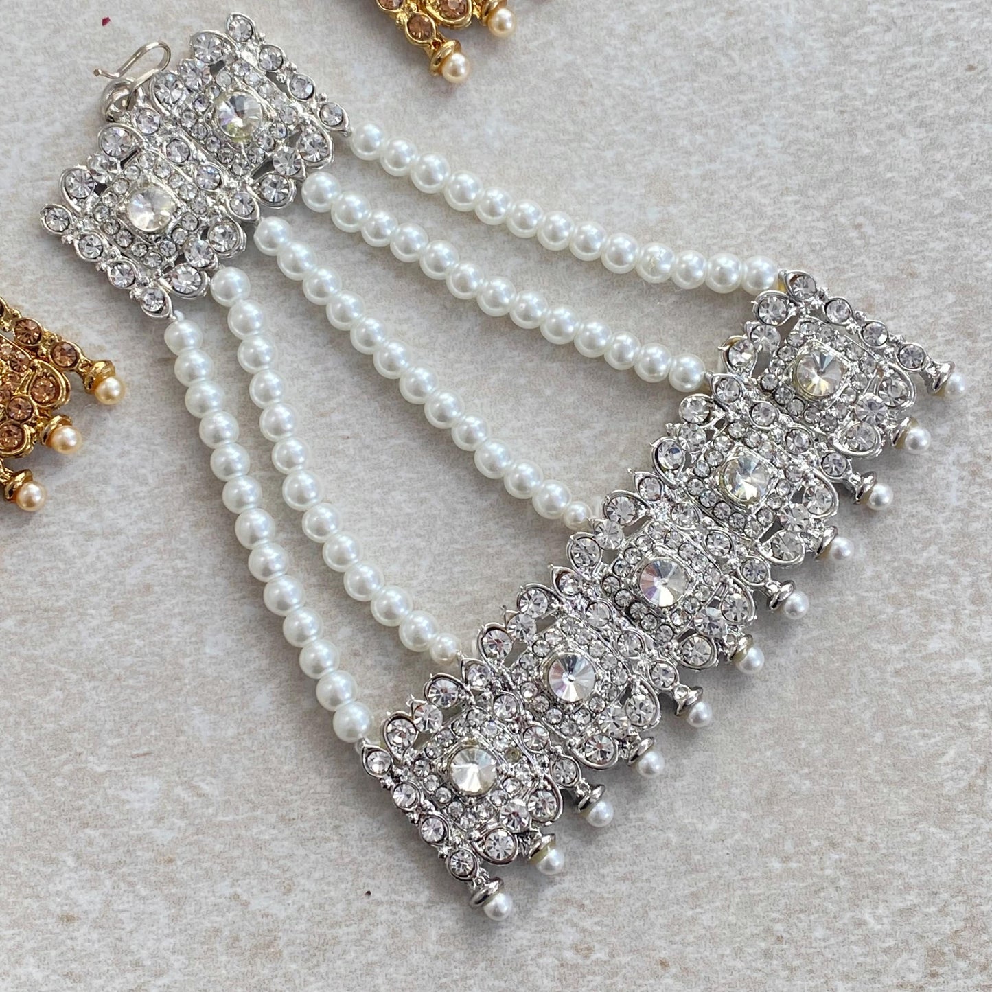 Jhumar with Rhinestone in Multiple Colours / Passa/ Indian/ Pakistani Style/Headpieces/ Medium/ Antique gold/ Silvee