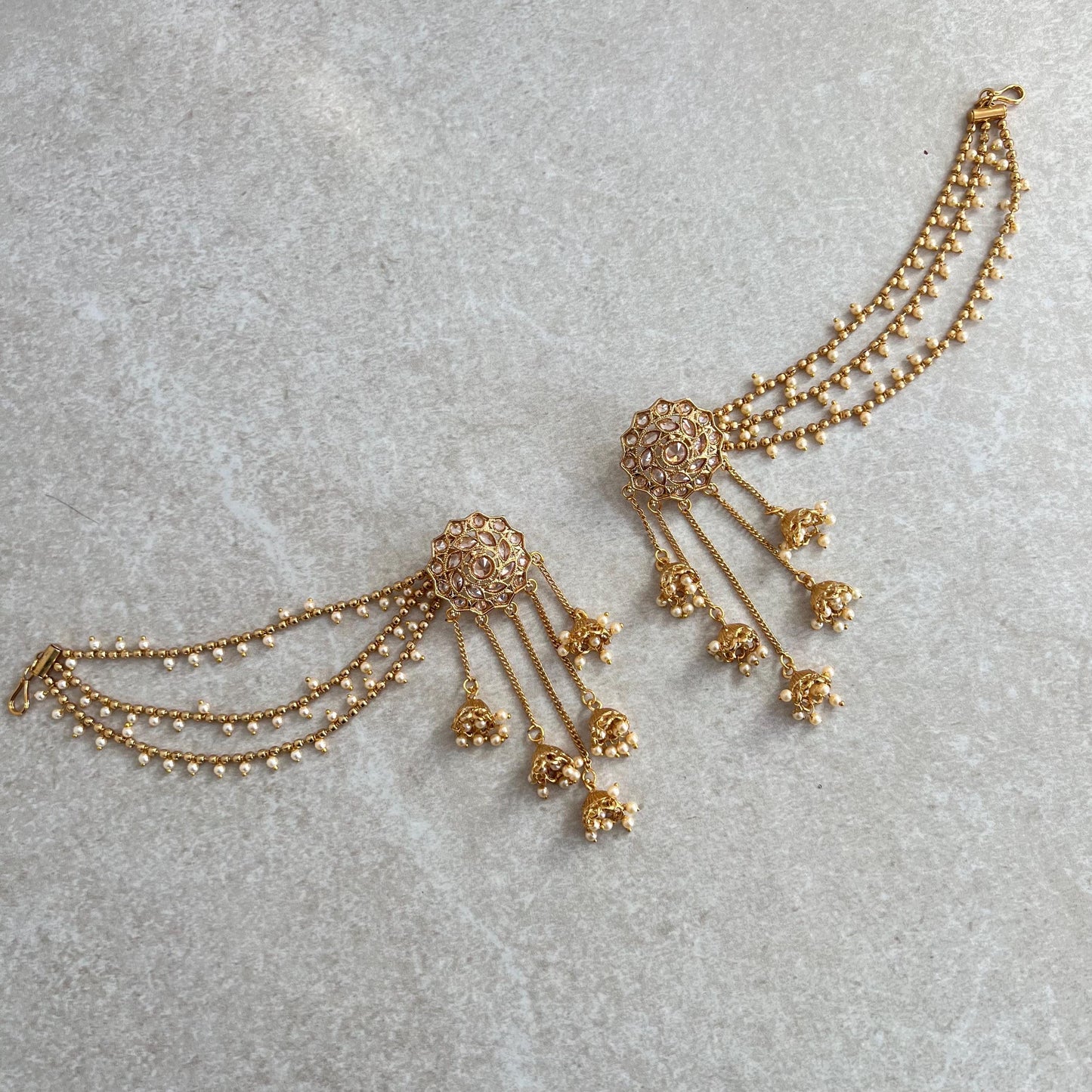 Golden Jhumka Earrings With Ear Chains/Saharay/ Indian Style Earring