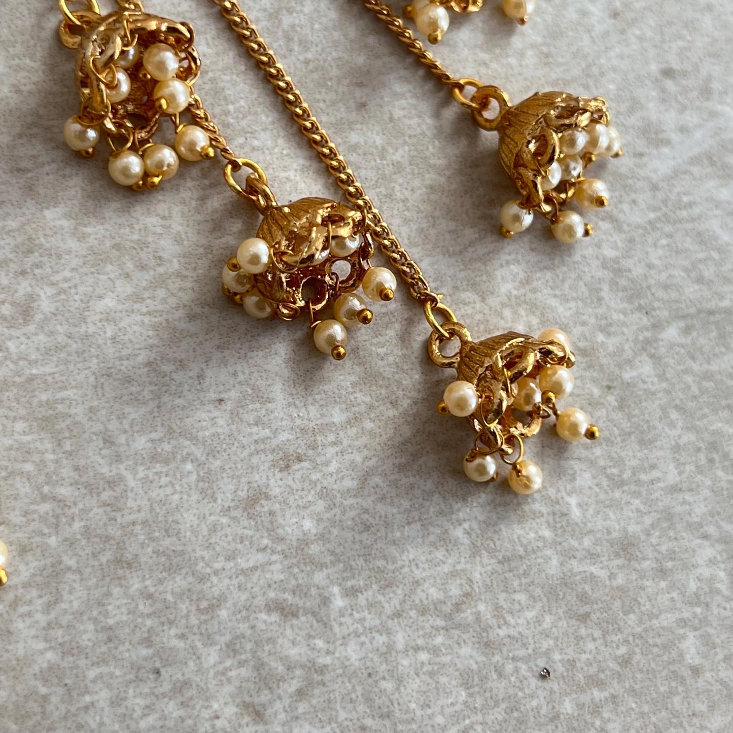 Golden Jhumka Earrings With Ear Chains/Saharay/ Indian Style Earring