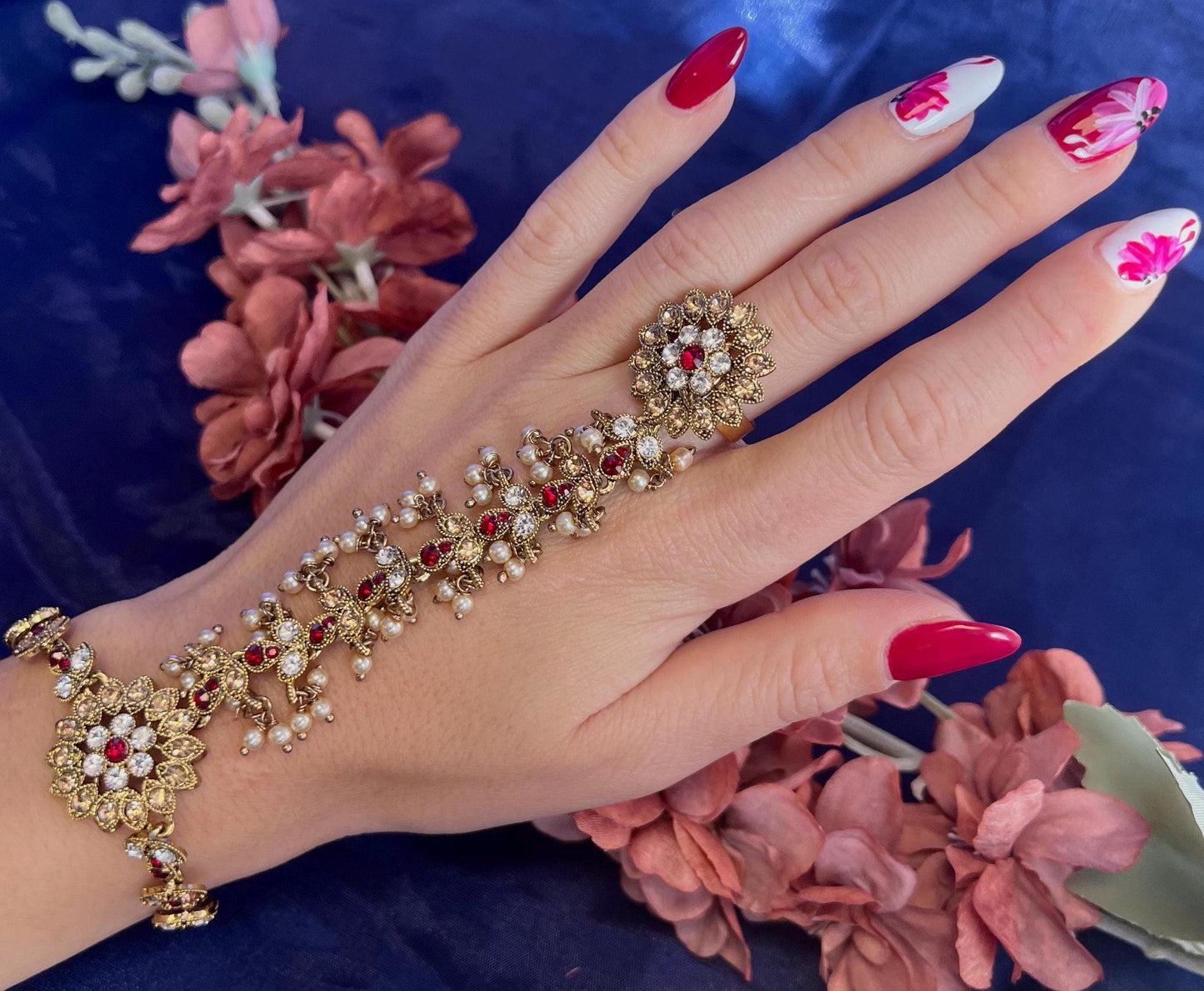 Maroon & Gold Hand Harness/Maroon Hathpool/ Fashion Jewellery/ Gift for Women/Indian/Pakistani style /Haathphool/Hand Accessory