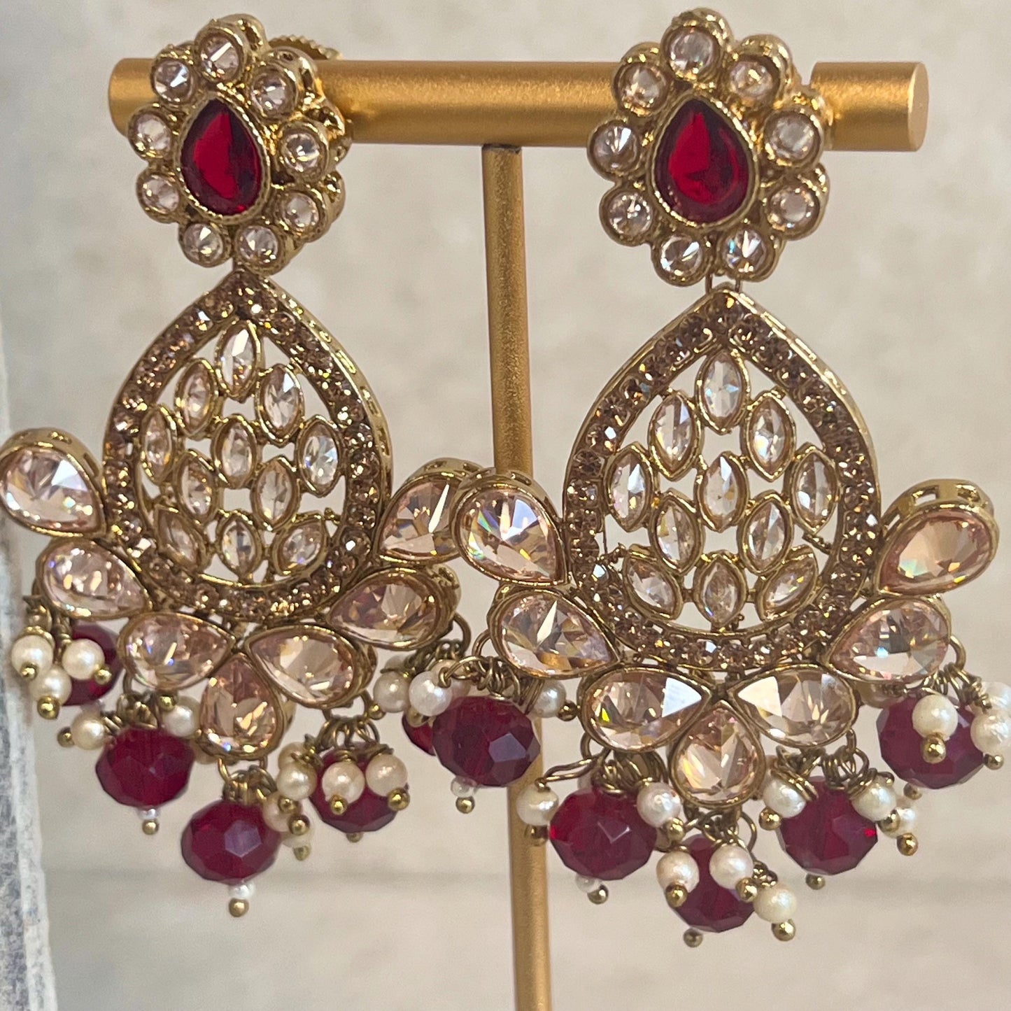 Maroon Bridal Choker Necklace set with Earring, Tikka and Jhumar Indian/ Pakistani Style/ Wedding/ Antique Gold/ Champagne Crystals