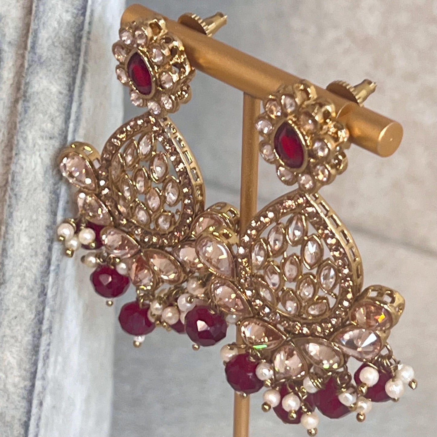 Maroon Bridal Choker Necklace set with Earring, Tikka and Jhumar Indian/ Pakistani Style/ Wedding/ Antique Gold/ Champagne Crystals
