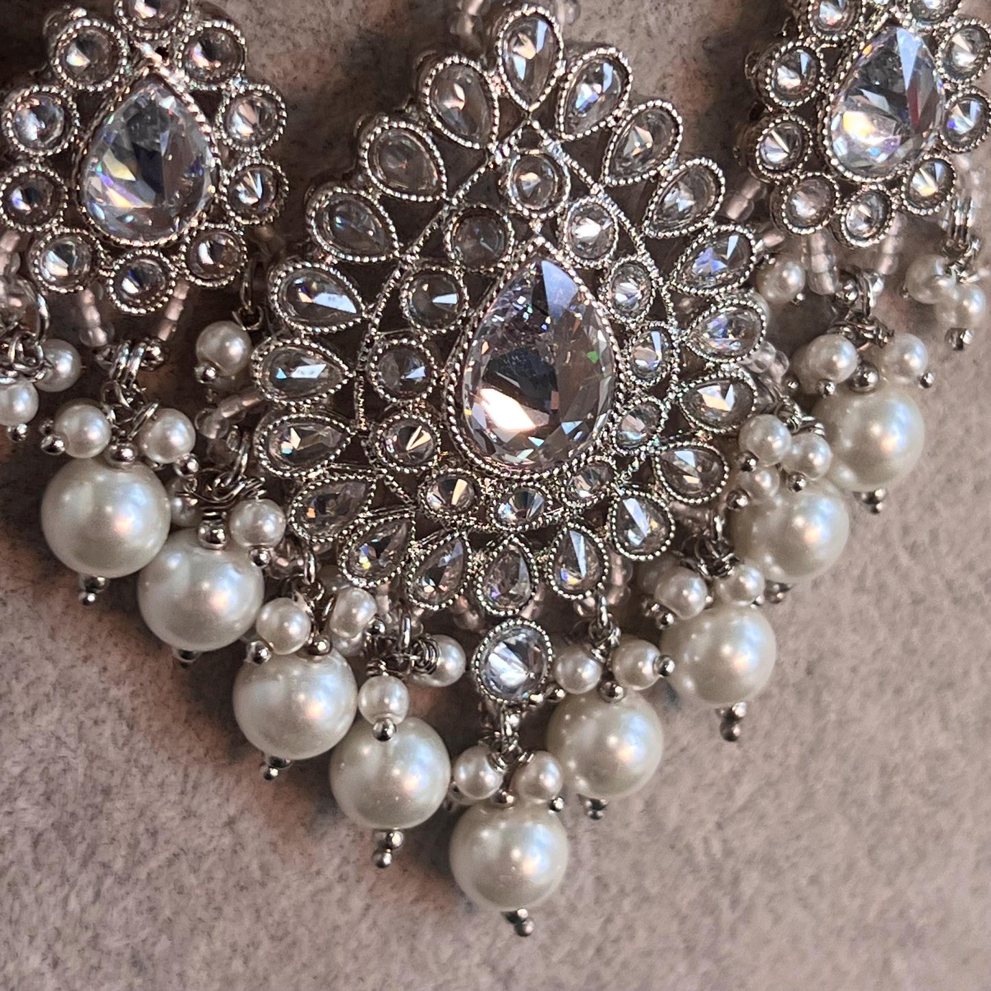 Silver Bridal Set - Pearl Indian/ Pakistani Style With Jhumka earring, Tikka/Tikli/ Heavy Set/ Wedding/ Fashion Jewellery/ Necklace set