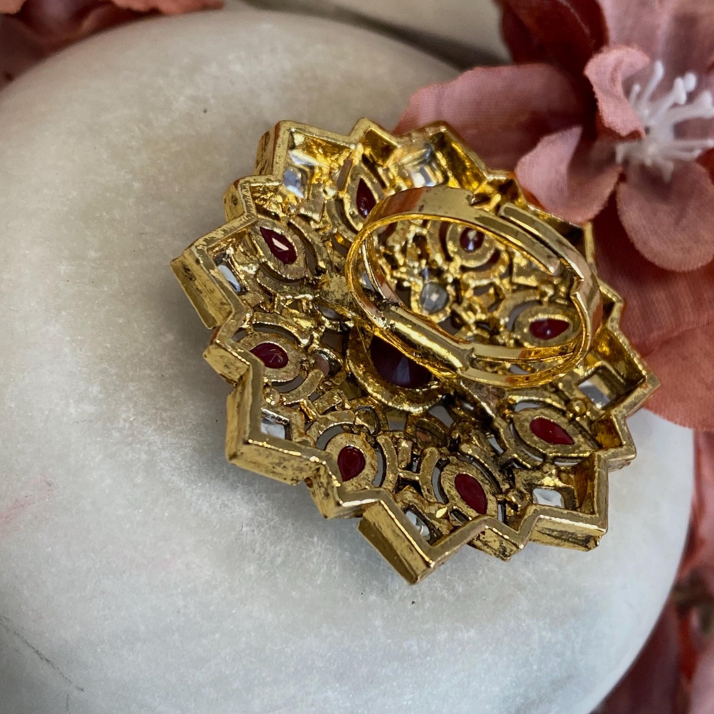 Maroon Kundan Adjustable Ring/ Fashion Jewellery/ Gift for Women/Indian/Pakistani style