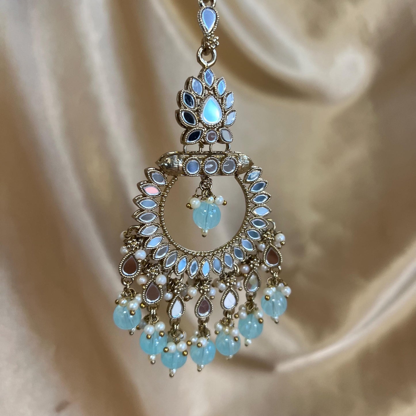 Light Blue Mirrored Tikka (Medium)/ Tikli/ Indian/ Pakistani Fashion Jewellery/Maang Tikkas