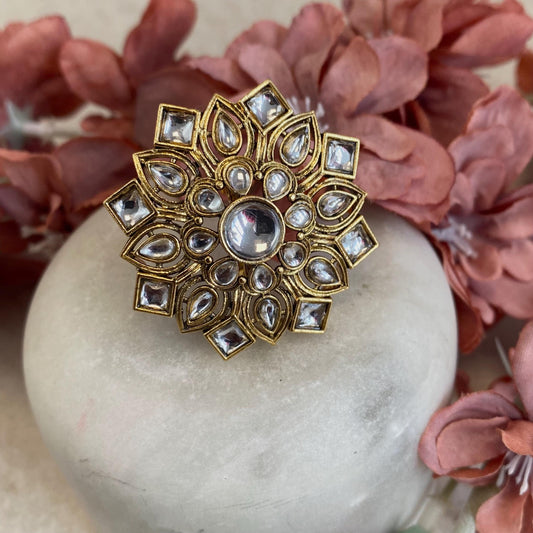 Clear Faux Kundan Ring/ Fashion Jewellery/ Gift for Women/Indian/Pakistani style